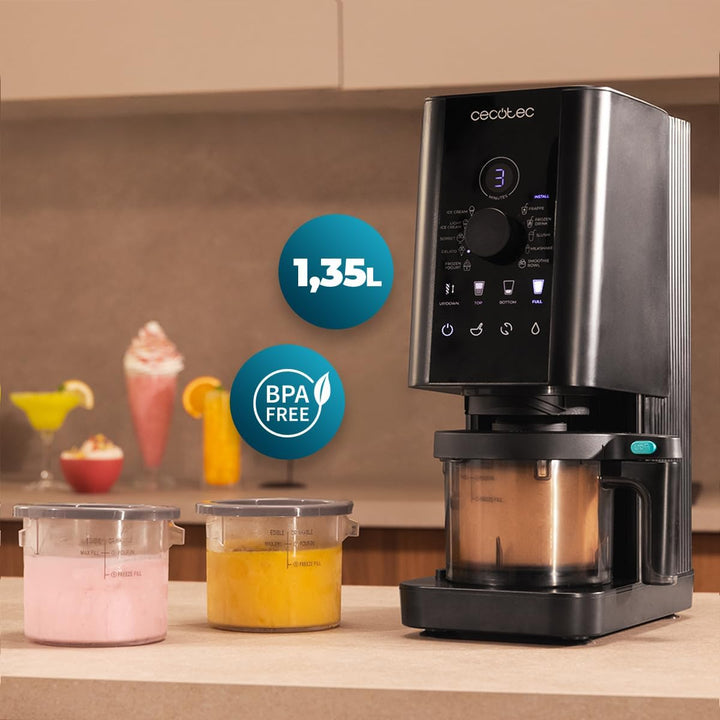 Cecotec Eismaschine Gelatec 1800, CreamOn and Re-Spin für ultra cremig, 10 Programme Eis & Ice-Drink