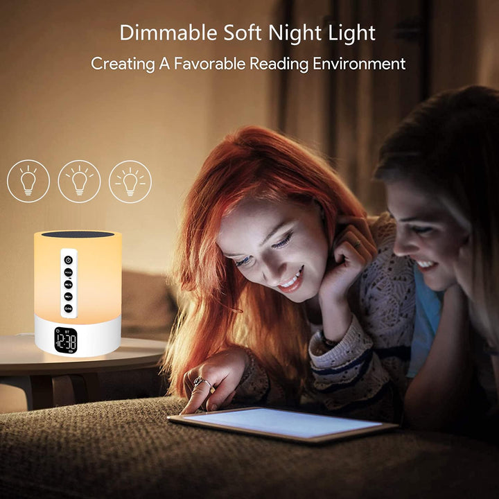 Bluetooth Lautsprecher mit Licht, Wecker mit Licht, Touch Dimmbar Nachttischlampe, White Noise Machi