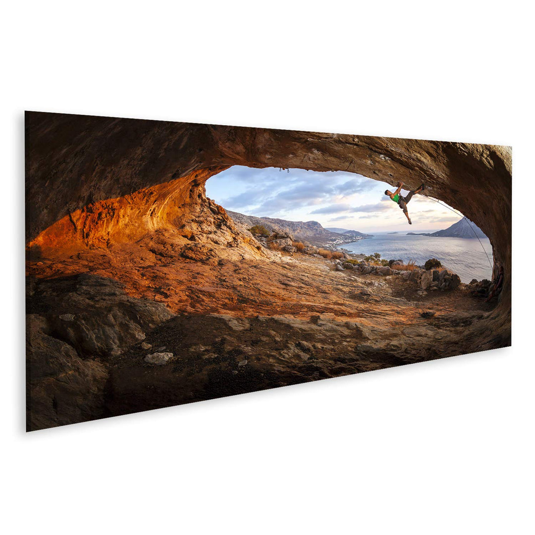 islandburner Bild auf Leinwand Männlicher Klettererdach Höhle Sonnenuntergang Bilder Wandbilder Post