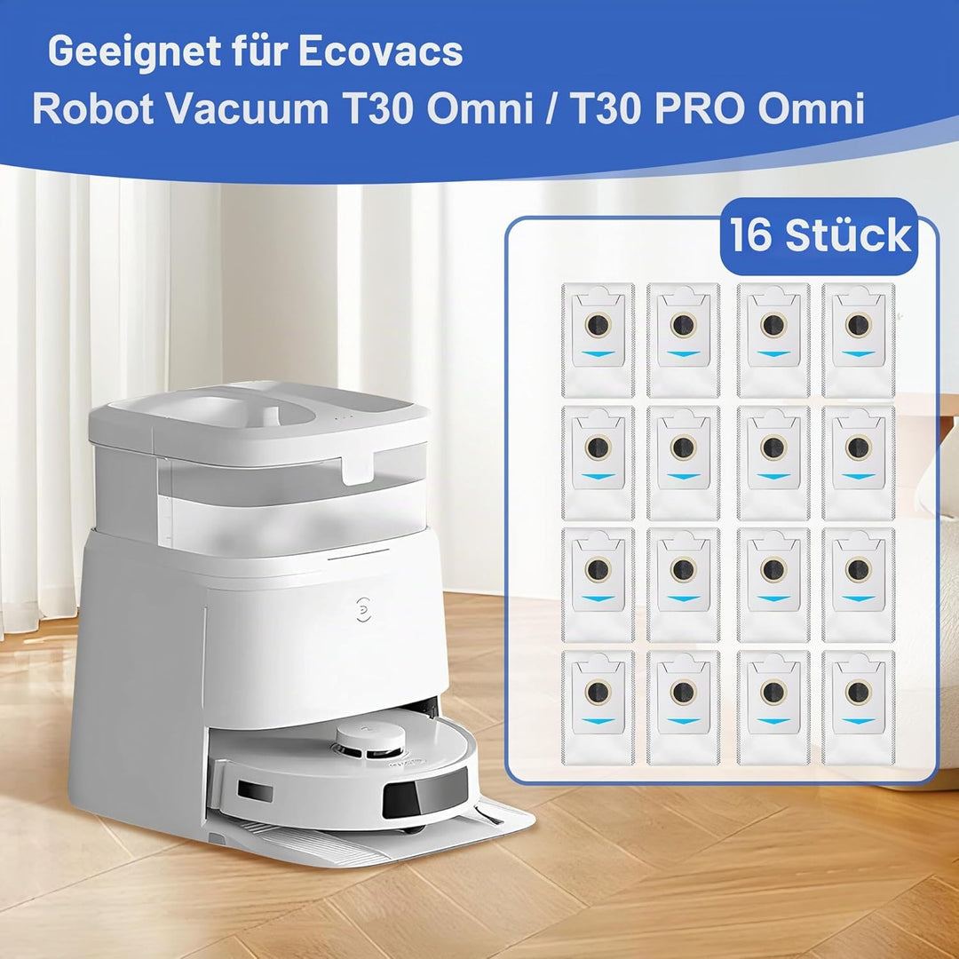 16 Stück Staubbeutel für Ecovacs Deebot T30 Pro Omni / T30 Omni / T30S / T30S PRO / X5 Omni/Deebot X