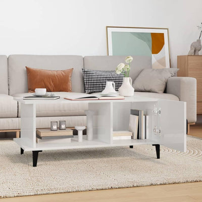 FIRBNUS Couchtisch Weiss Hochglanz Wohnzimmertisch Modern 90x50x40 cm Side Table Beistelltisch Stilv