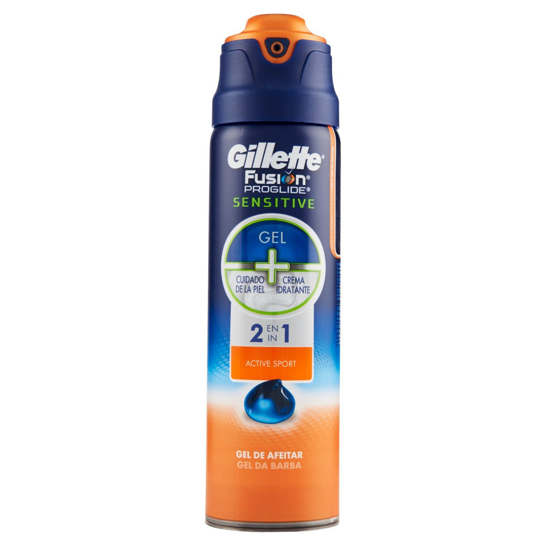 Gillette Fusion ProGlide Active Sport Sensitive 2 in1 Gel-Klingen – 170 ml – [2er Packung] Aktiver S