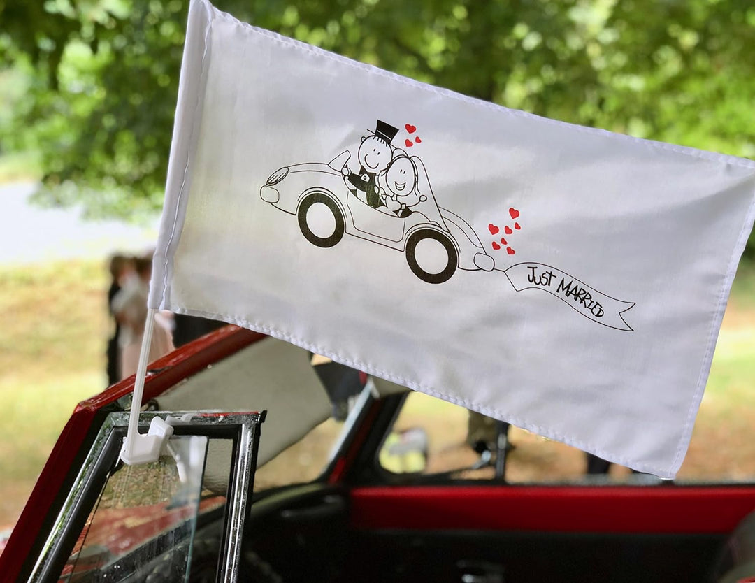 10x Autofahne für Hochzeit - Hochzeitsflagge - Hochzeitsfahne Auto - Hochzeitsdeko - Hochzeitszubehö