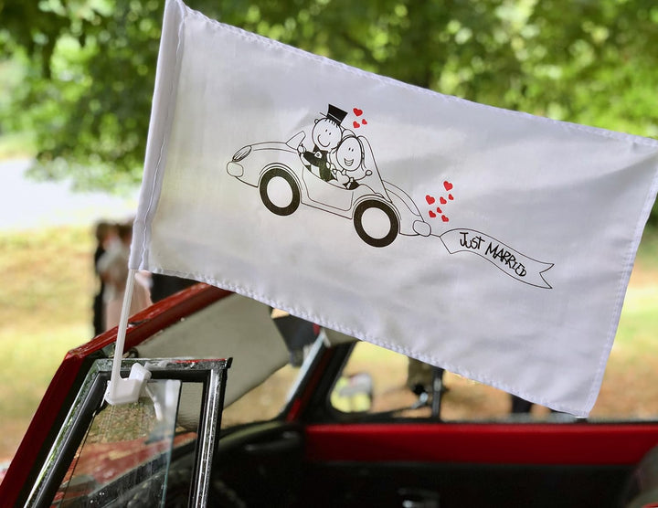 10x Autofahne für Hochzeit - Hochzeitsflagge - Hochzeitsfahne Auto - Hochzeitsdeko - Hochzeitszubehö