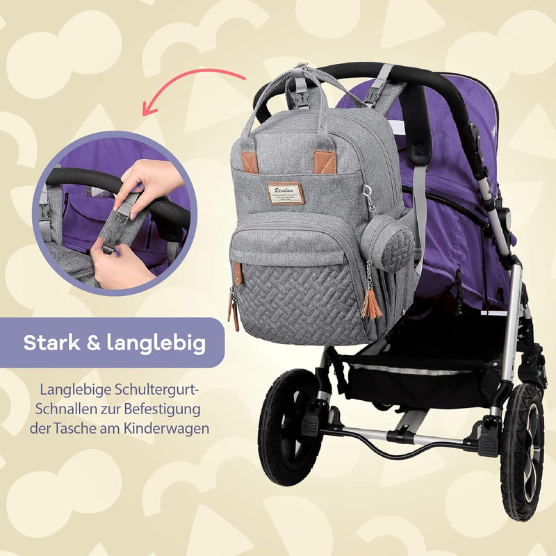 RUVALINO Baby Wickelrucksack Wickeltasche Rucksack mit tragbarer Wickelauflage, Schnullerhalter und