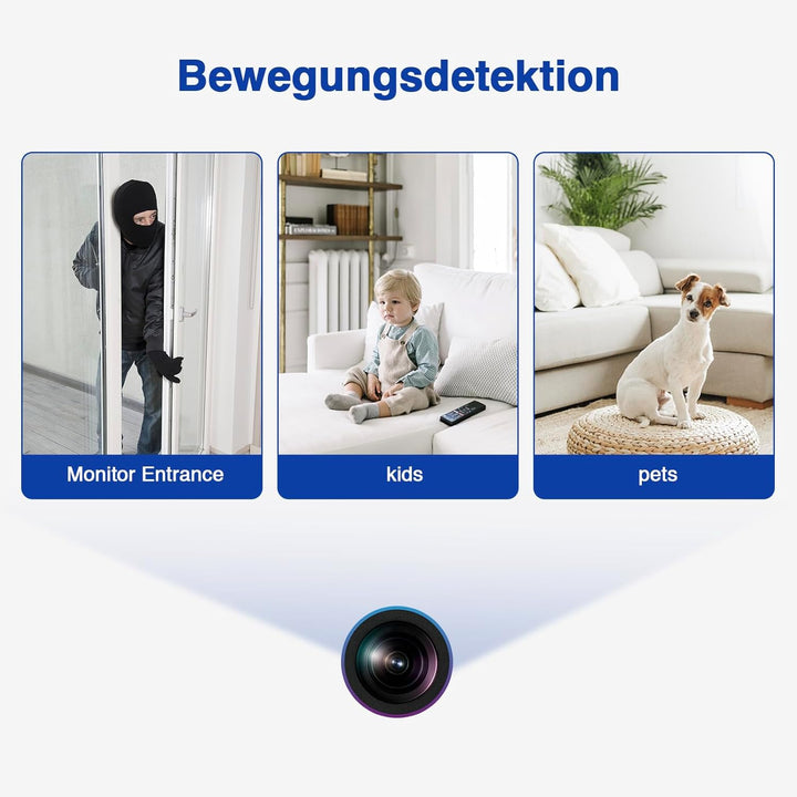 WIWACAM 2K Mini Kamera, 5000mAh Akku, Bewegungsmelder und lokale AI-Erkennung, microSD-Karte Steckpl