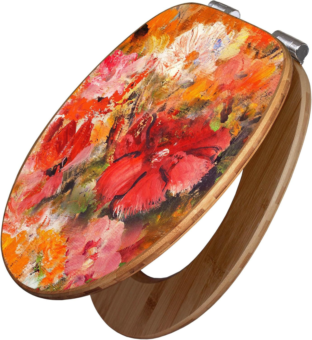 banjado® Design WC Sitz Bambus Absenkautomatik mit Motiv Fallende Blumen/Toilettendeckel mit Absenka