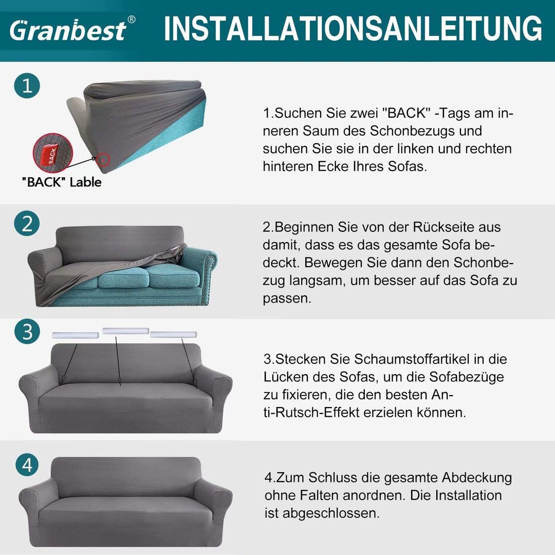 Granbest Dicke Sofabezug 3 Siter Stretch und Stilvolle Couchbezug Möbelbezüge Anti Rutsch Kratzfest
