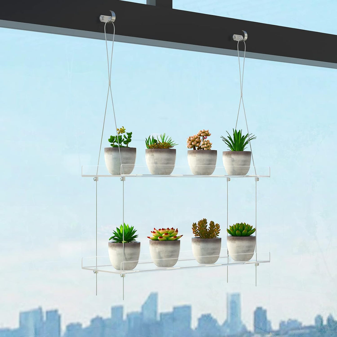 2-stöckiges transparentes Hängeregal, 40,6 cm, für Innenfenster, Pflanzenständer, Blumentopf-Organiz