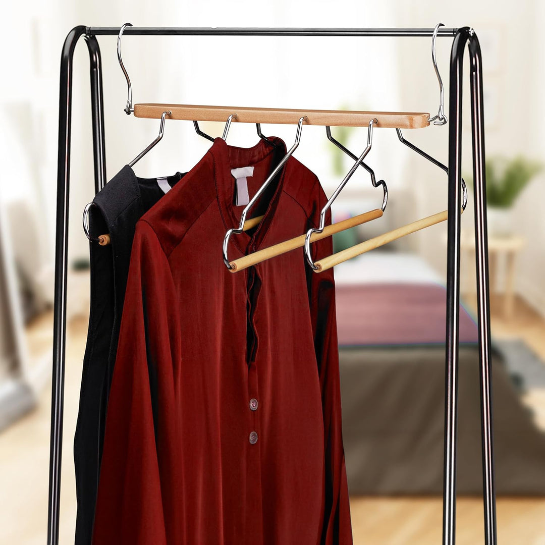 Relaxdays Mehrfach Kleiderbügel, 3er Set, platzsparend, 4 Bügel mit Hosensteg, Holz, Metall, Multibü