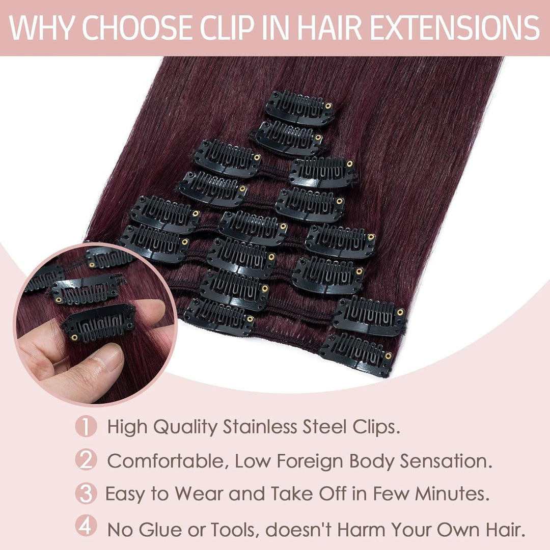 Silk-co Echthaar Clip In Extensions 8 Tressen 18 Clips 80g, Burgund Hair Extensions, Remy Echthaar C