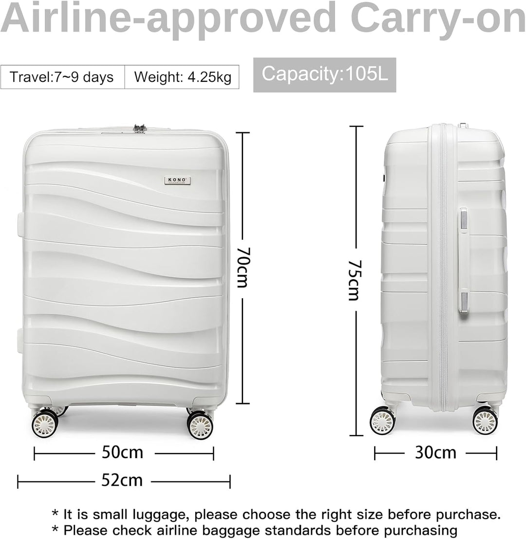 KONO Koffer Gross Leicht Hartschalenkoffer Trolley Reisekoffer mit 4 Rollen und TSA Schloss, 76x50x3