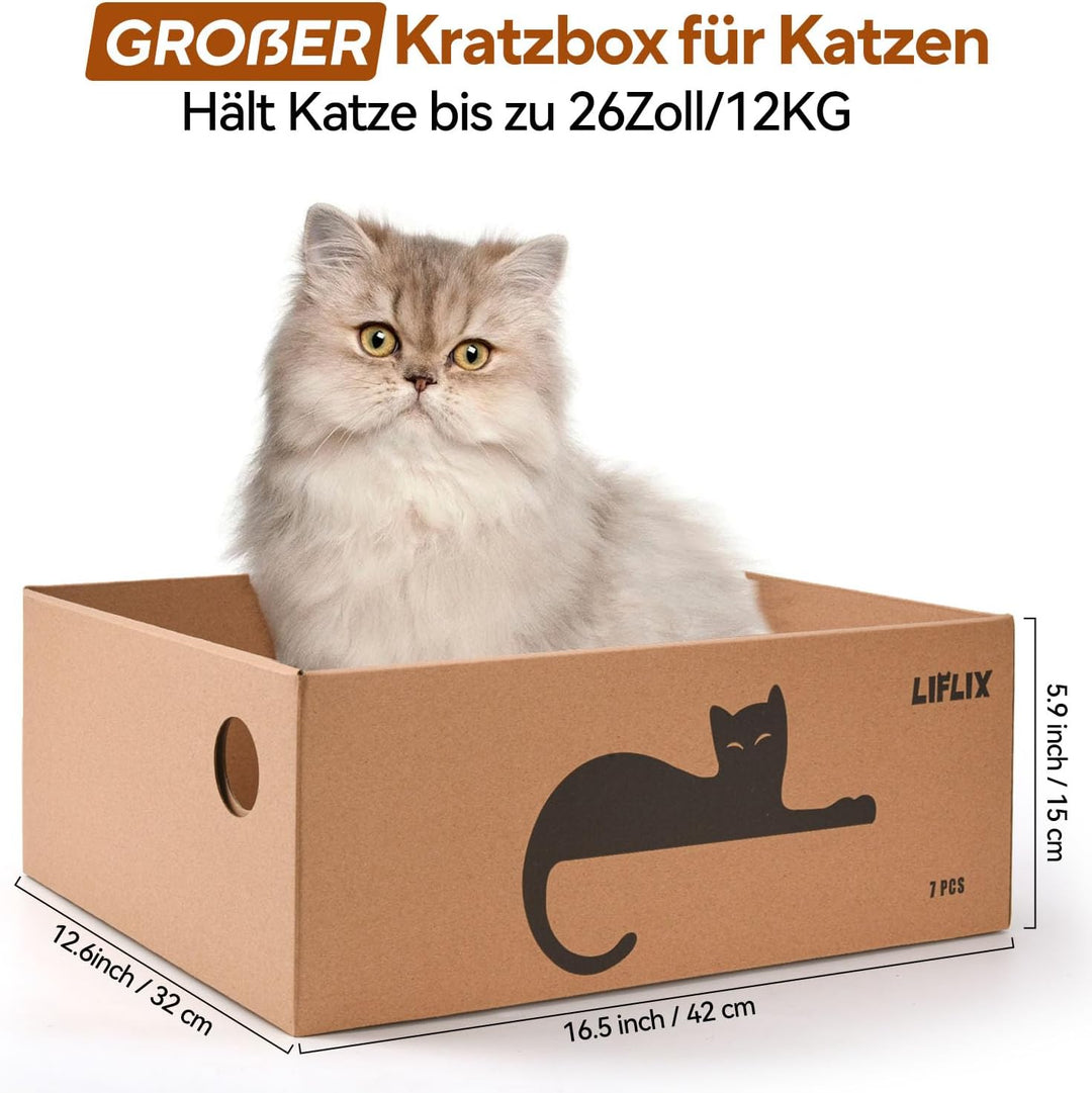 Kratzbrett Katze mit Box, 7Stk. kratzpappe für Katzen mit hochwertiger Karton, Widerstandsfähig Katz