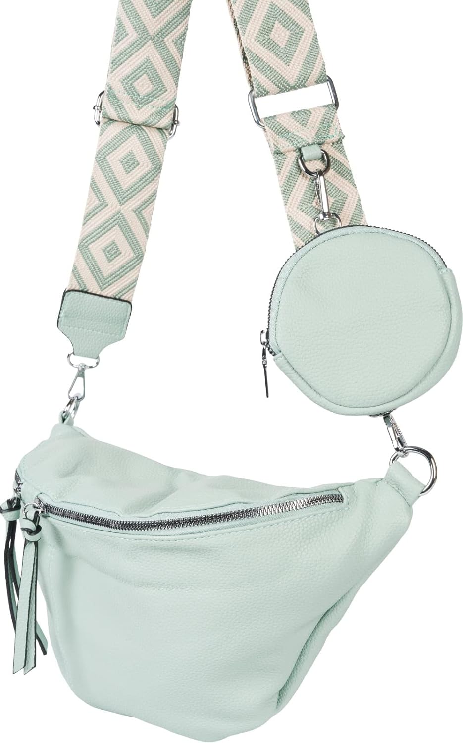 styleBREAKER Damen Halbmond Crossbody Schultertaschen Set 3-Teilig, Schultergurt mit Muster, Schlüss