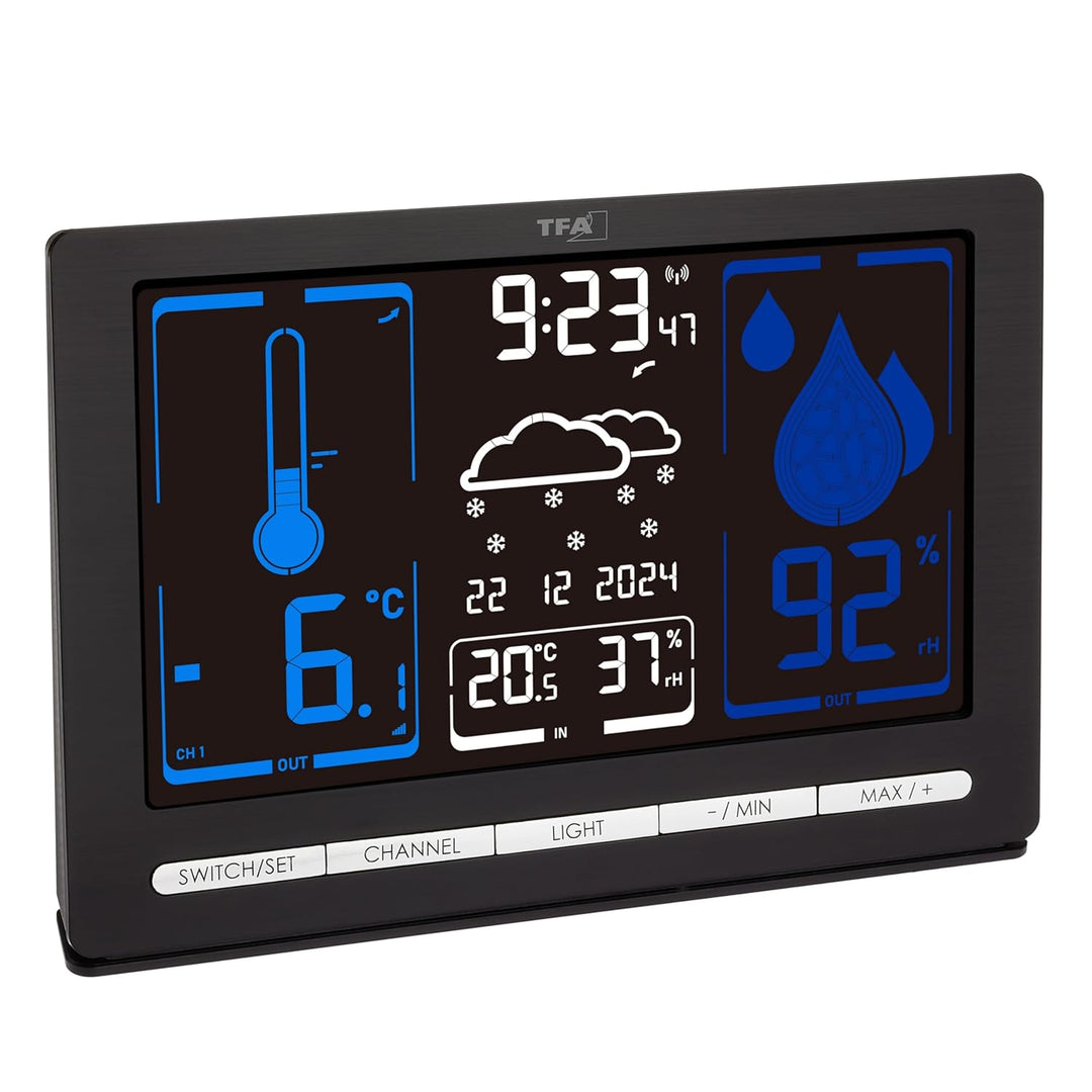 TFA Dostmann Digitale Funk Wetterstation METEOchrome, 35.1132, gut ablesbaren VA-Display, Wettervorh