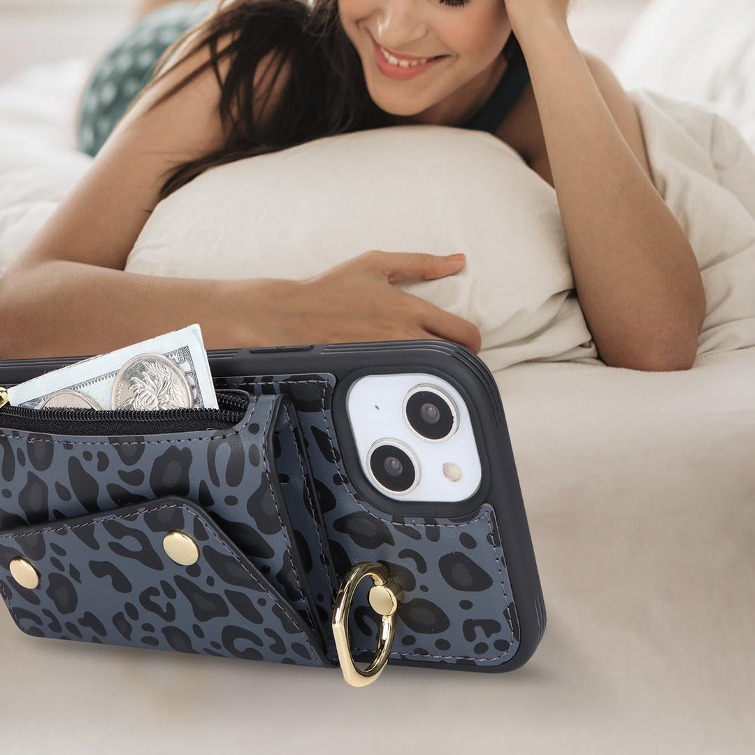 Lipvina Hülle für iPhone 15 Hülle mit Band Kartenhalter handyhülle Hülle für iPhone 15 mit Reissvers