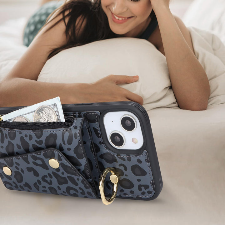 Lipvina Hülle für iPhone 15 Hülle mit Band Kartenhalter handyhülle Hülle für iPhone 15 mit Reissvers