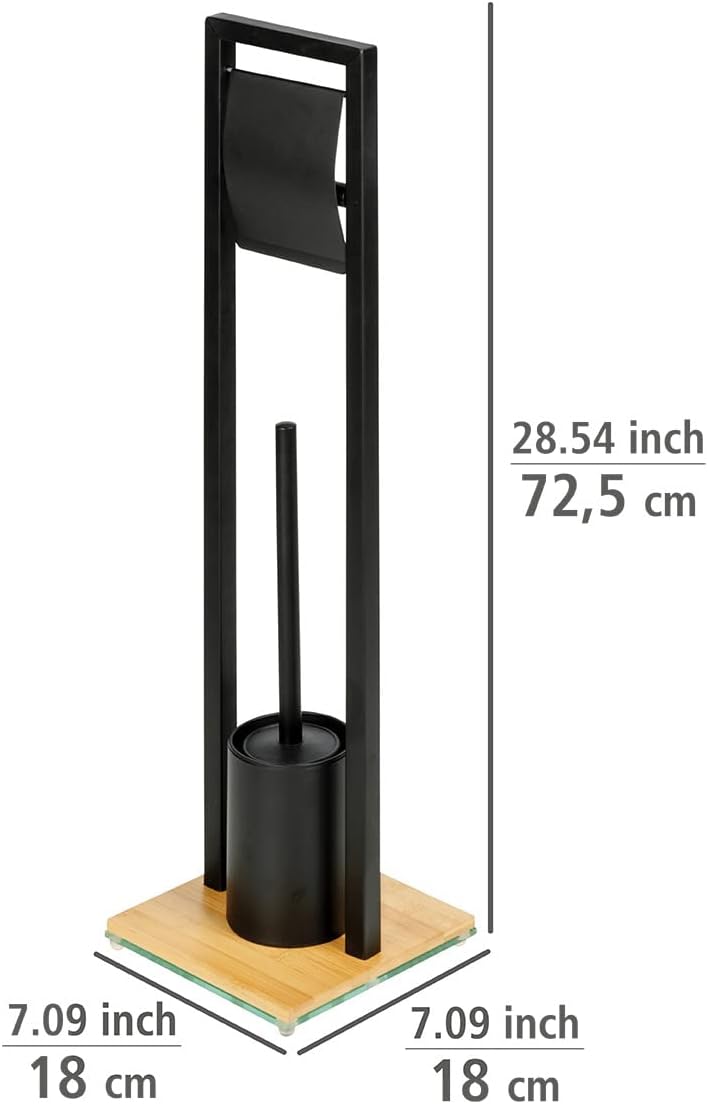 WENKO Stand WC-Garnitur Bambusa, inkl. Rollenhalter und WC-Bürste im Loft-Stil, matt lackierter Stah