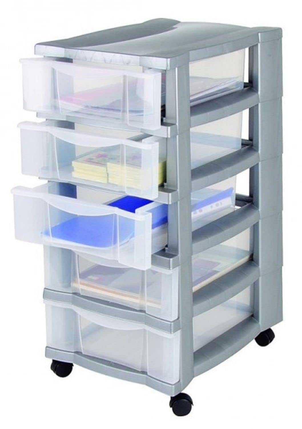 Spetebo Schubladenschrank mit 5 Schubladen und Rollen grau - 66 x 40 cm - preiwerter Bürocontainer r