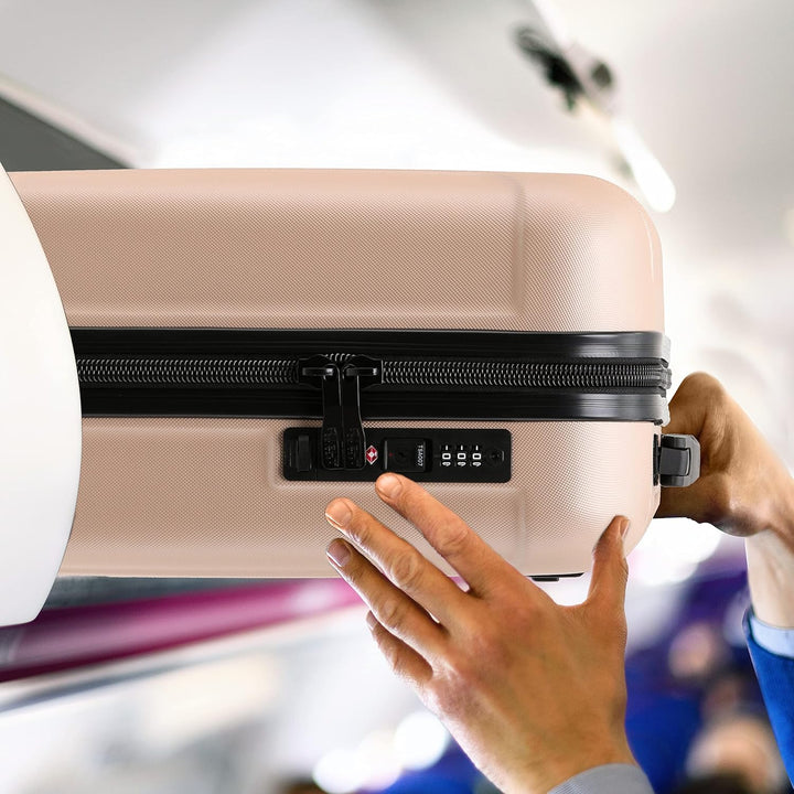 Flight Knight Premium Hard Shell Lightweight Hand Luggage - 8 Spinner Wheels - Side Lock & USB Port