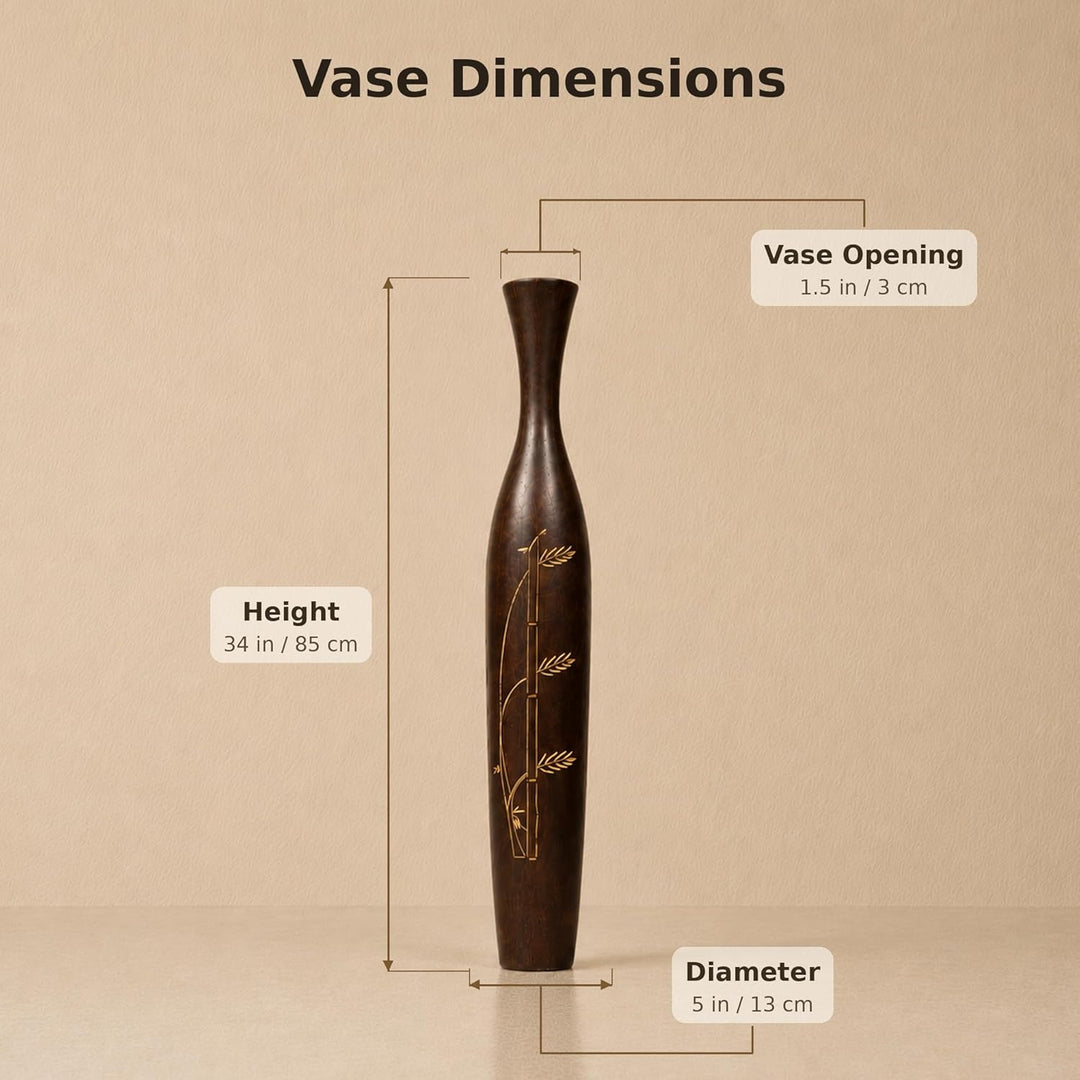 Leewadee Grosse Bodenvase für Dekozweige hohe Standvase Design Holzvase, Holz, 90 cm, Braun, 90 cm