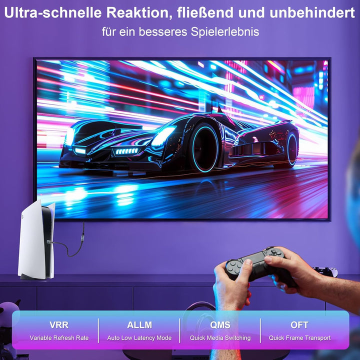 16K Geflochtenes HDMI Verlängerungskabel 0.5M, Ultra High Speed 96Gbps, 8K@120Hz 4K@240Hz/480Hz Stec