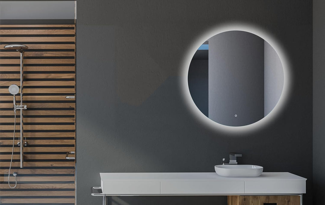 60cm Runder Badezimmerspiegel mit LED Beleuchtung, Runder LED Badspiegel mit Touch Schalter, Spiegel