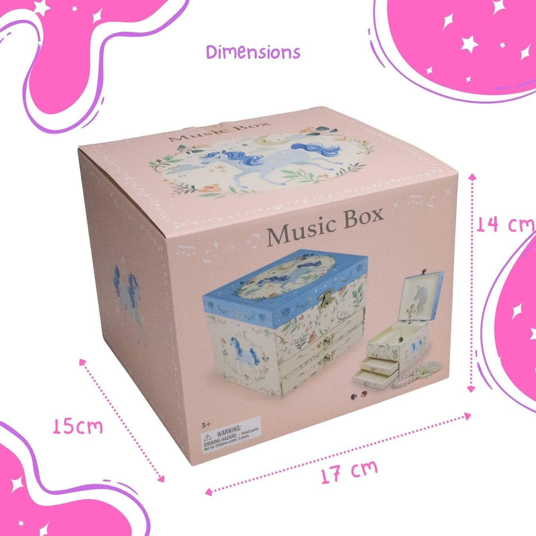 GICO Schmuckkästchen Einhorn mit zwei Schubladen für Mädchen Kinderspieluhr mit Musik, drehender Fig