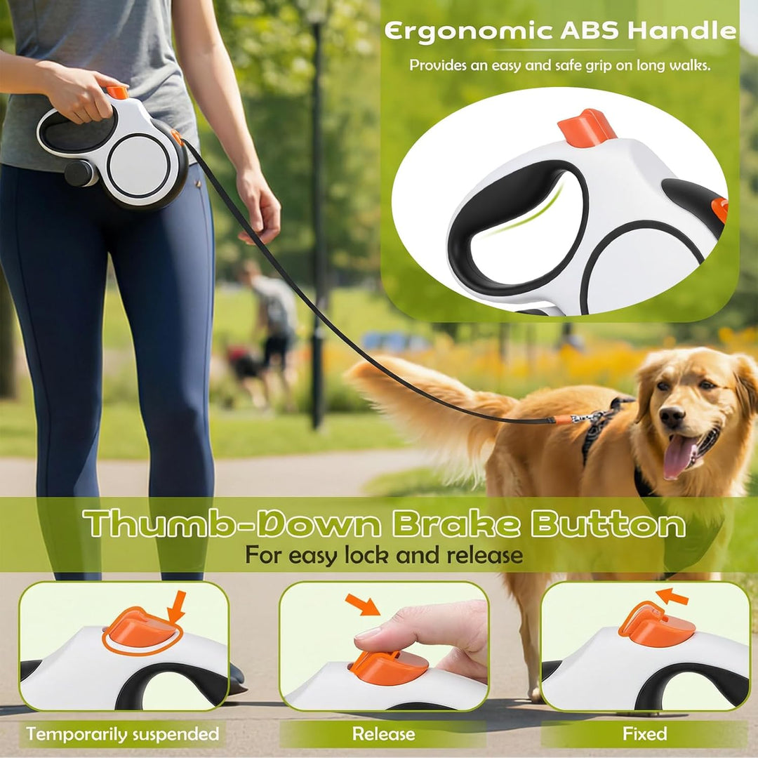 Hundeleine 8m, Robuste Rollleine für Hunde bis 50kg/110lbs, Flexileine mit Bequemen Griff & Kotbeute