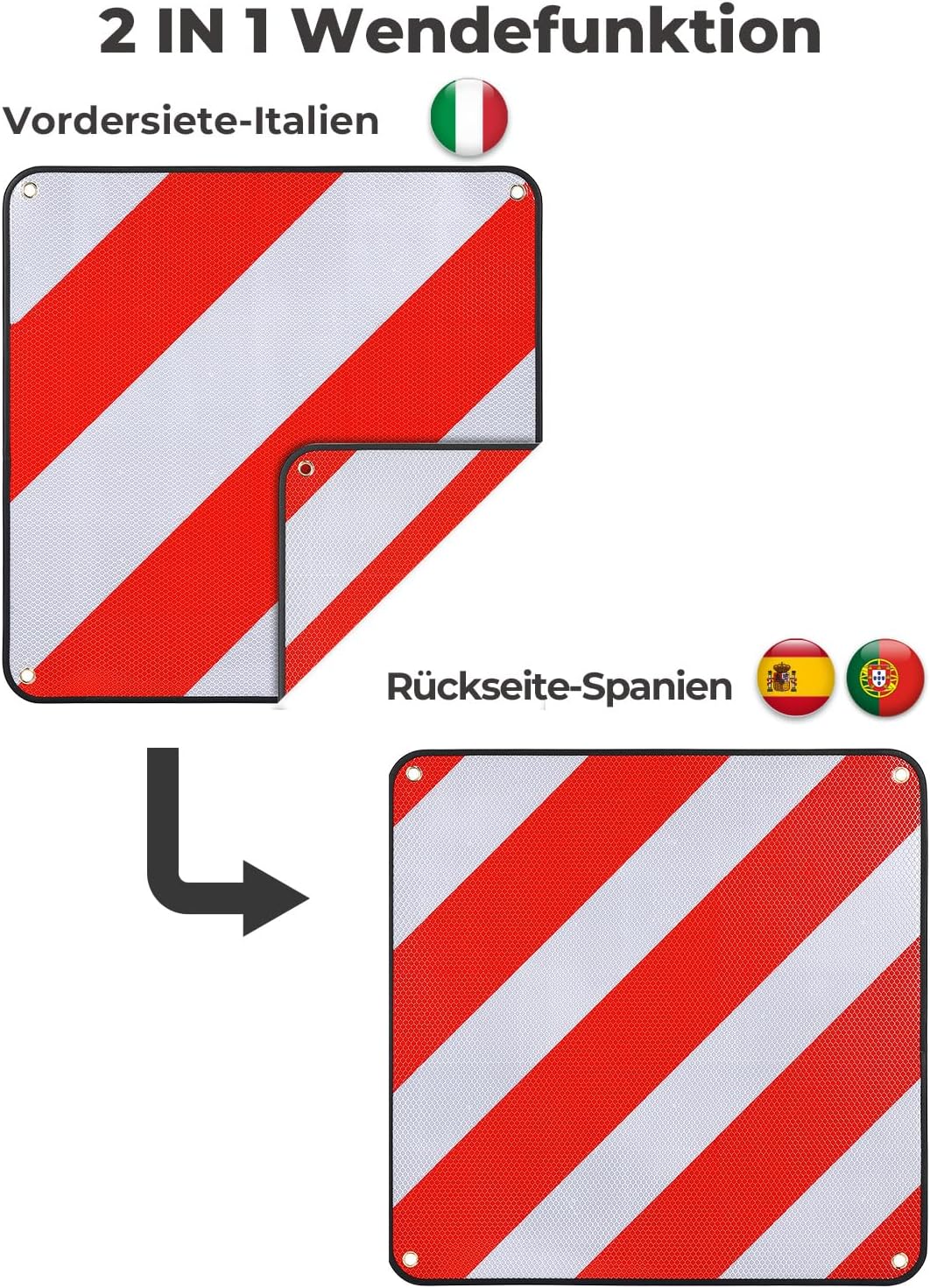 KEMIMOTO Warntafel Italien und Spanien, 50 * 50cm reflektierendes Warntafel Fahrradträger mit 4 Stüc
