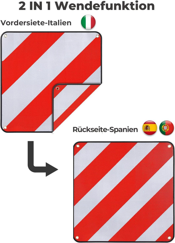 KEMIMOTO Warntafel Italien und Spanien, 50 * 50cm reflektierendes Warntafel Fahrradträger mit 4 Stüc