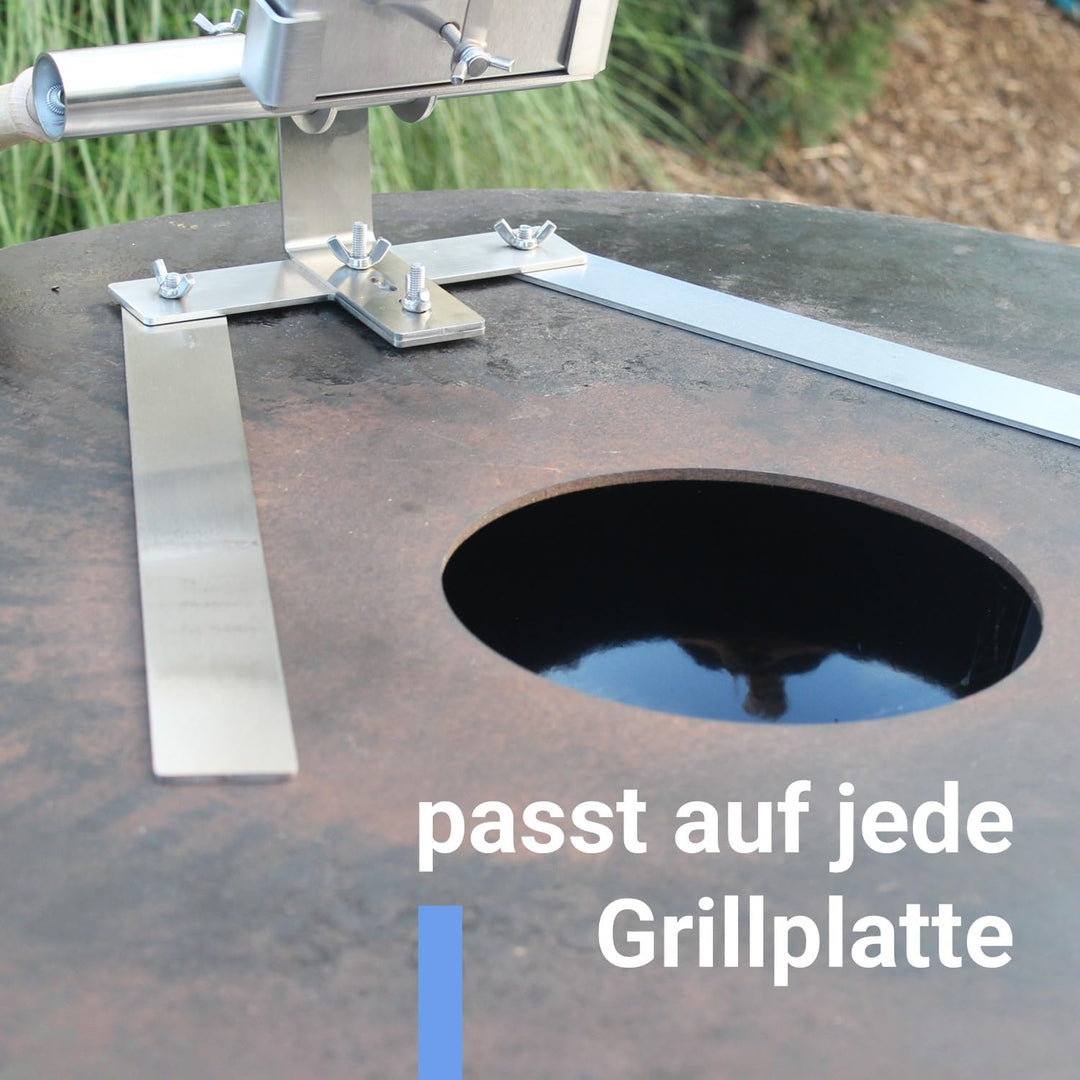 Flammlachsbrett Edelstahl Flameboard 600x180 mm, Standfuss, seitliche Anbringung, für jede Grillplat