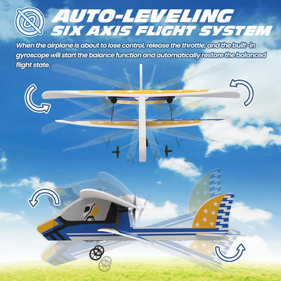 DEERC RC Flugzeug, 2,4 GHz ferngesteuertes Flugzeug mit 3 Batterien und 6-Achsen-Gyro-Stabilisator,