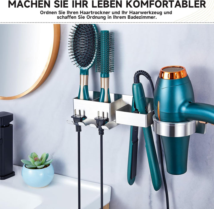 YYBO Föhnhalter Wand Ohne Bohren, Fönhalter Wandhalterung, Föhn Halterung für Föhn und Glätteisen Ha