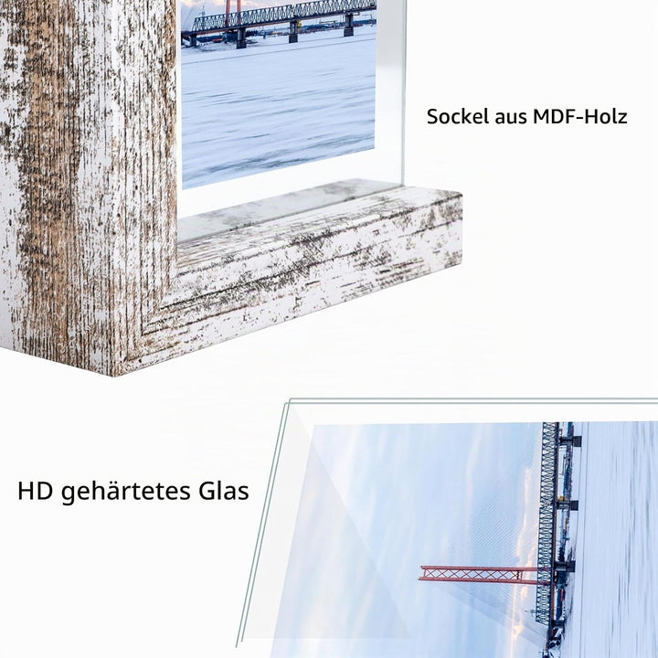 RLAVBL 2er Set Vintage-Weiss Bilderrahmen 10x15 cm, Doppelseitiger Glasbilderrahmen mit L-förmigem M