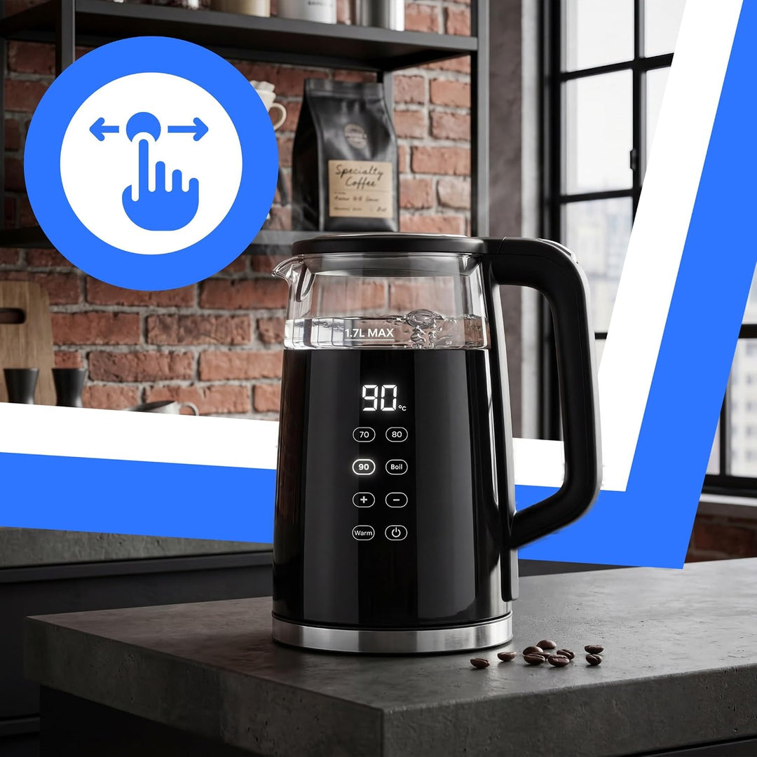 Retoo Glas Wasserkocher 1.7L mit Temperatureinstellung Elektrisch, 2200W, BPA-frei, 70–100°C, Touch-