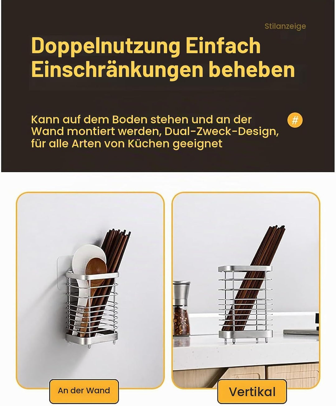 Suuwwn Küchenutensilienhalter Edelstahl,2 Stück Besteckständer,Besteckbehälter,Besteck Aufbewahrung,