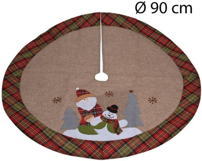 Stilvolle Baumdecke aus Jute - nachhaltig - dekorativ mit Weihnachtsmann und Schneemann Ø 90 cm - Ta