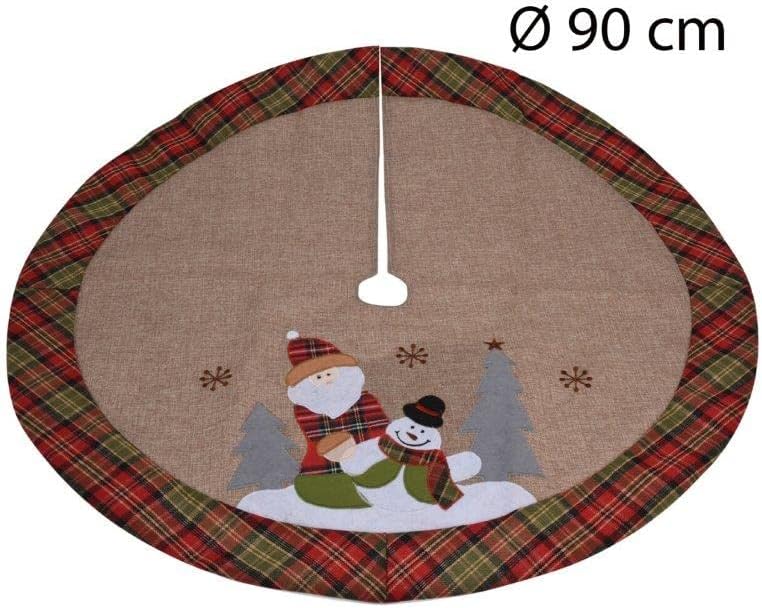 Stilvolle Baumdecke aus Jute - nachhaltig - dekorativ mit Weihnachtsmann und Schneemann Ø 90 cm - Ta