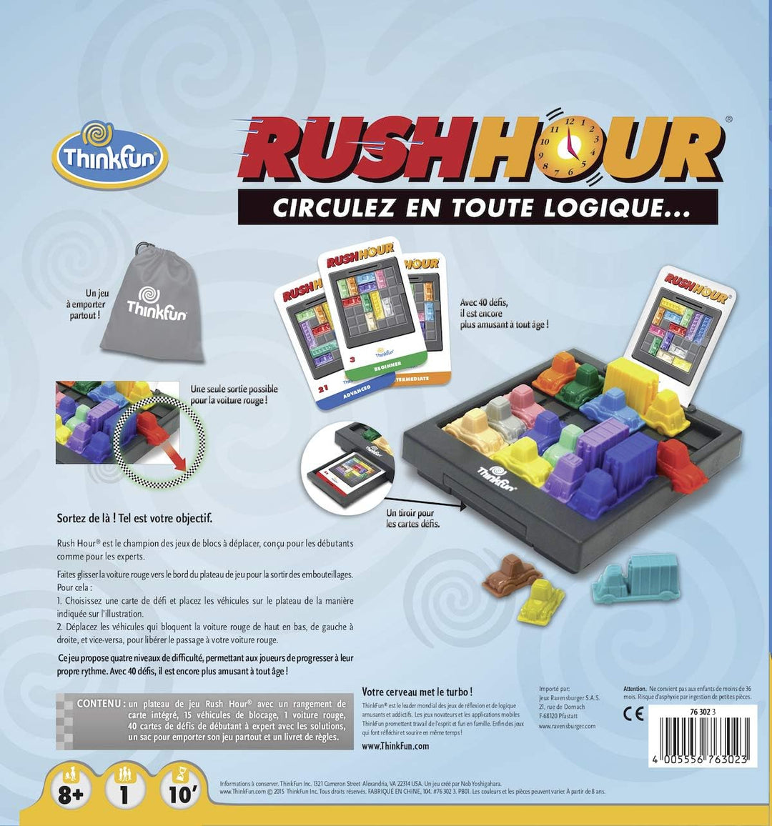 ThinkFun – Rush Hour – Logikspiel – Puzzlespiel – Stau – 40 Herausforderungen 4 Stufen – 1 Spieler o