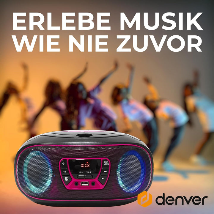 Denver Electronics TCL-212BT CD-Radio UKW AUX, CD, USB, Bluetooth Stimmungslicht Pink, 111141300011