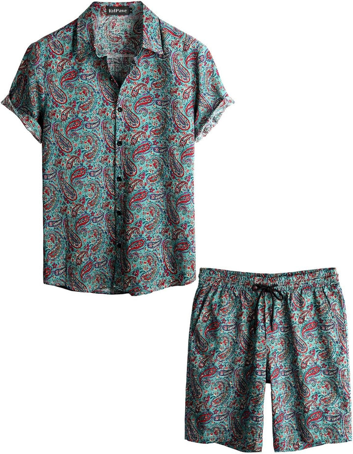 VATPAVE Herren Hawaii Hemd Blumen Sommer Outfit Männer Freizeit Kurzarm Strandhemd und Kurze Hosen 2