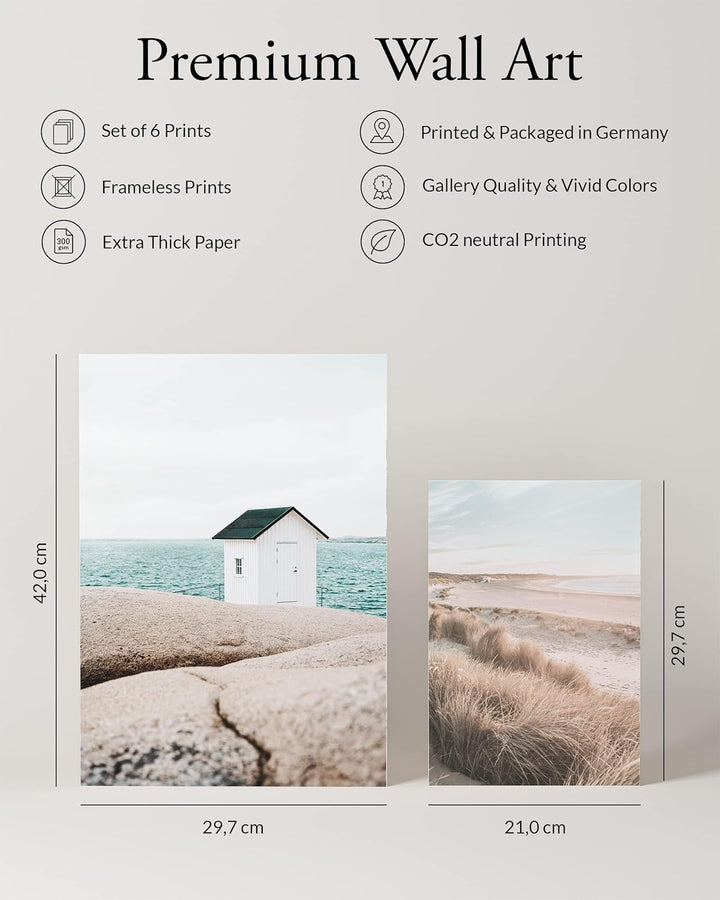 Heimlich® Premium Poster Set OHNE Bilderrahmen | 2 x DIN A3 & 4 x DIN A4 - ca. 30x42 & 21x30 | Stilv