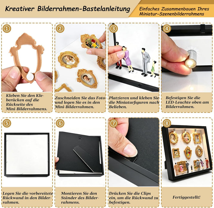 DIY Mini Museum Silhouetten Box mit LED, Mini Bilderrahmen Vintage, Shadow Box Bilderrahmen Set, Fot