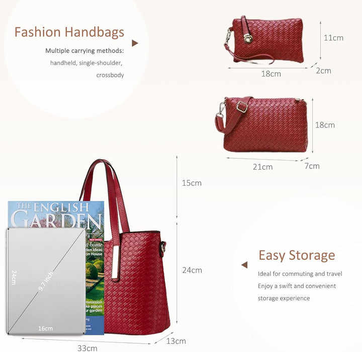 NICOLE & DORIS Damen Handtaschen 3 Stück Handtasche Set für Damen Totes Taschen Umhängetaschen Schul