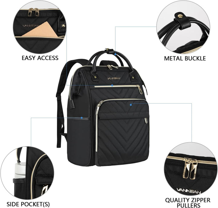 VANKEAN 15.6 Zoll Laptop Rucksack für damen herren Schwarz | Computer Arbeitstasche, Grosse Kapazitä