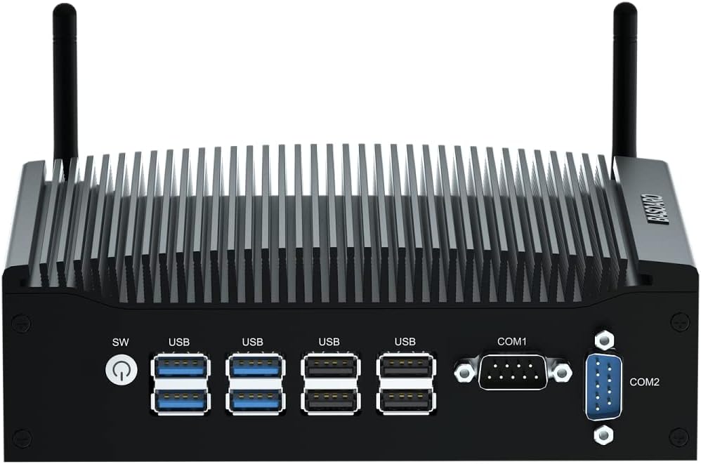 BASOARO Lüfterloser Industrie Mini PC i5, Mini Computer Win 11 Pro, 16G RAM 256G SSD Core i5 8260U I