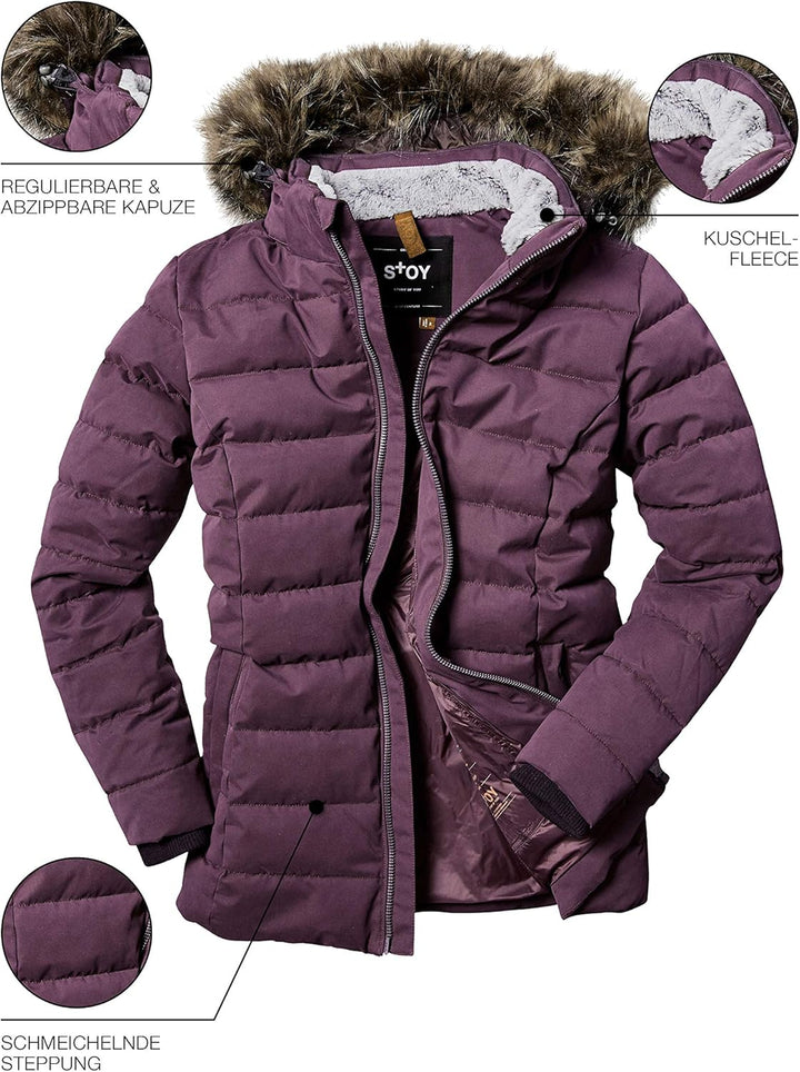 STOY Damen Wmn Quilted Jckt E Jacke In Daunenoptik Mit Abzippbarer Kapuze WMN Quilted JCKT E 46 dark