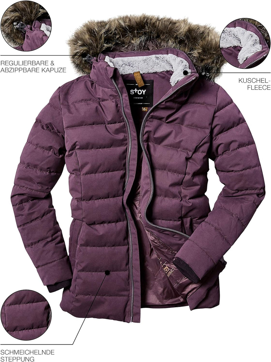 STOY Damen Wmn Quilted Jckt E Jacke In Daunenoptik Mit Abzippbarer Kapuze WMN Quilted JCKT E 50 aube