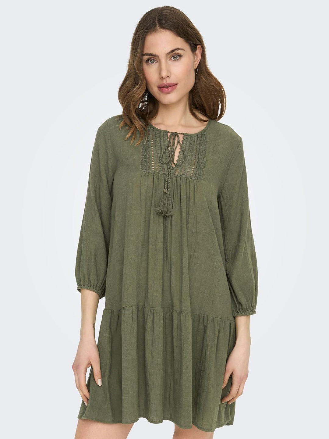 ONLY Damen ONLVINNIE Life 3/4 LACE Tunic WVN N 15219922 L Kalamata, L Kalamata